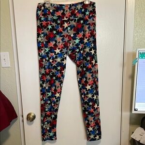 LuLaRoe Red and Blue Leggings Vibrant Floral Design